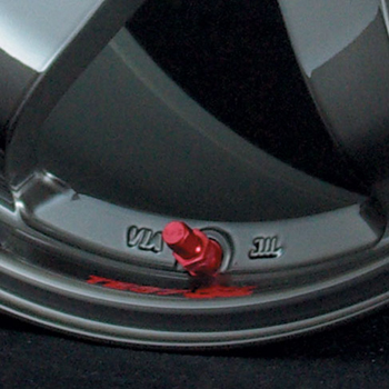 TE37 SL Wheel in Pressed Graphite - valve stem and lip close-up